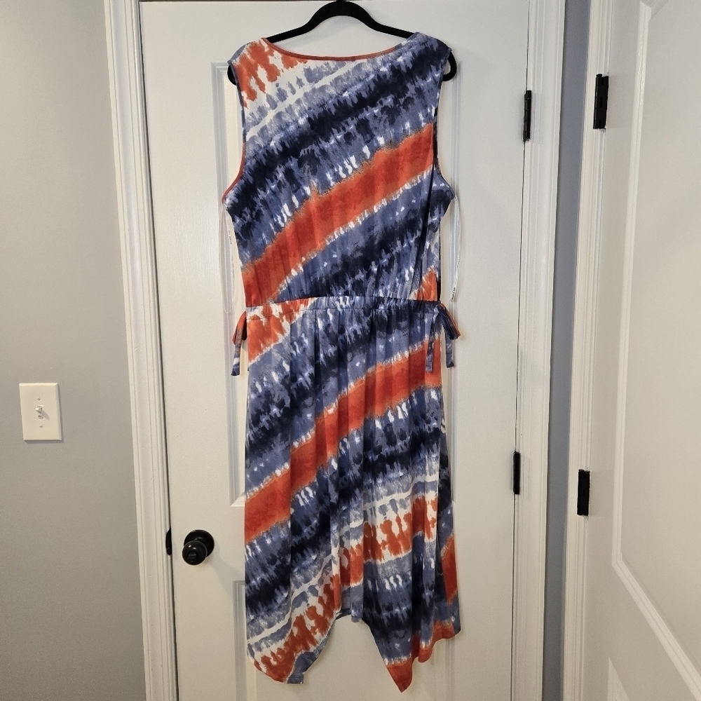 Nina Leonard Red And Blue Cinch Waist Sleeveless Maxi Dress Size 1X - Picture 7 of 15